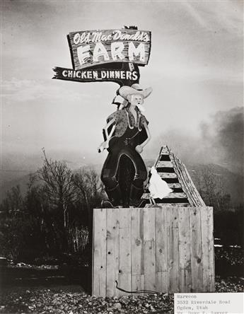 (ROADSIDE SIGNAGE) Approximately 60 photographs of bold, graphic signs, mostly neon, on banks, grocery stores, hotels, and more.